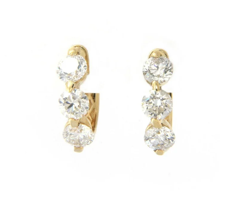 minimalist gold bracelet thin New 1.62ctw Diamond Three Stone Huggie Earrings in 14K