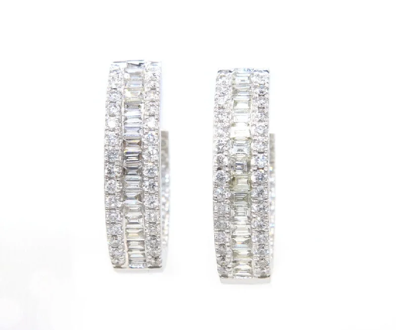 classic silver pearl earrings New 1.89ctw Baguette and Round Diamond Inside Out Hoop Earrings in 14K