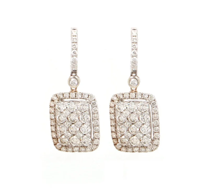 modern baguette diamond ring New 3.18ctw Round Diamond Cluster Frame Drop Earrings in 14K