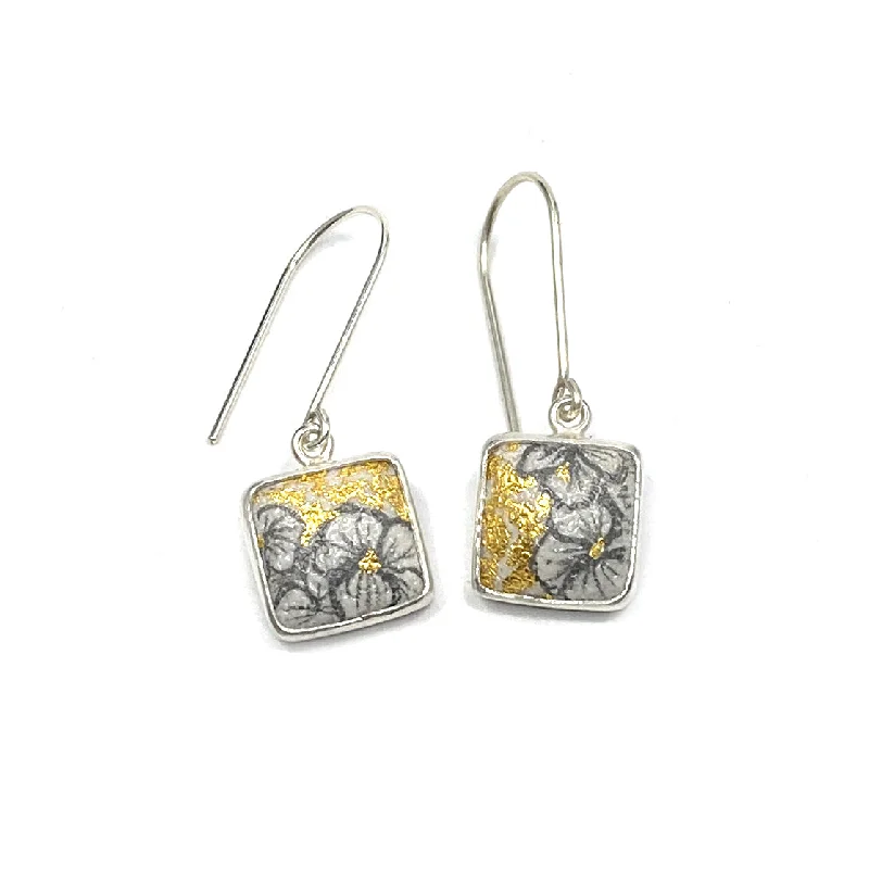 chunky silver hoop earrings Square Hydrangea Earrings