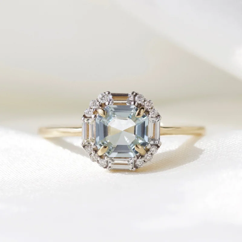 sterling silver toe ring set Ophelia Aquamarine, Sapphire and Diamond Ring