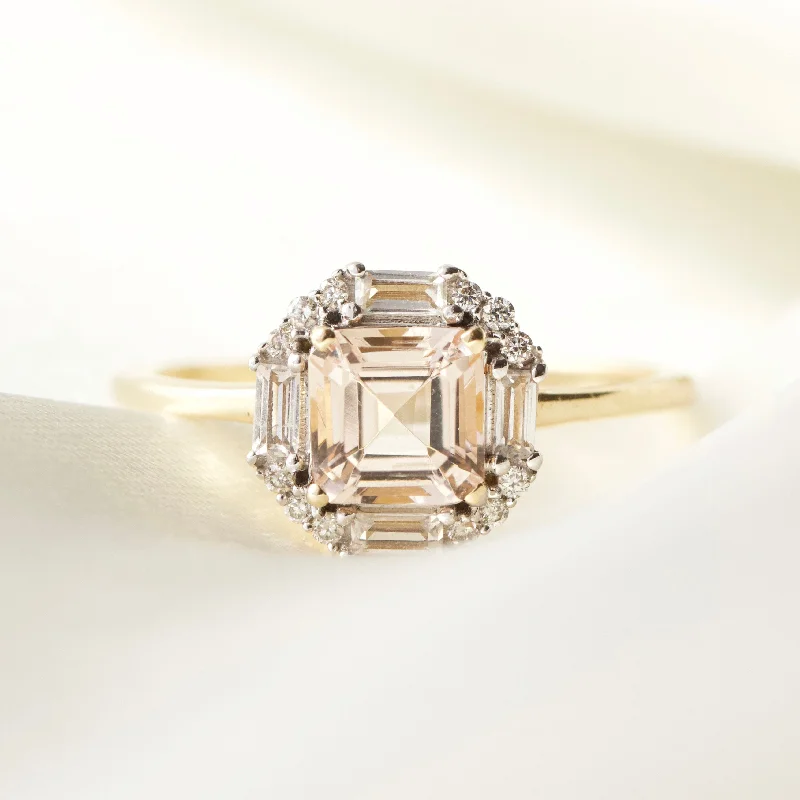 black diamond stud earrings Ophelia Morganite, Sapphire and Diamond Ring