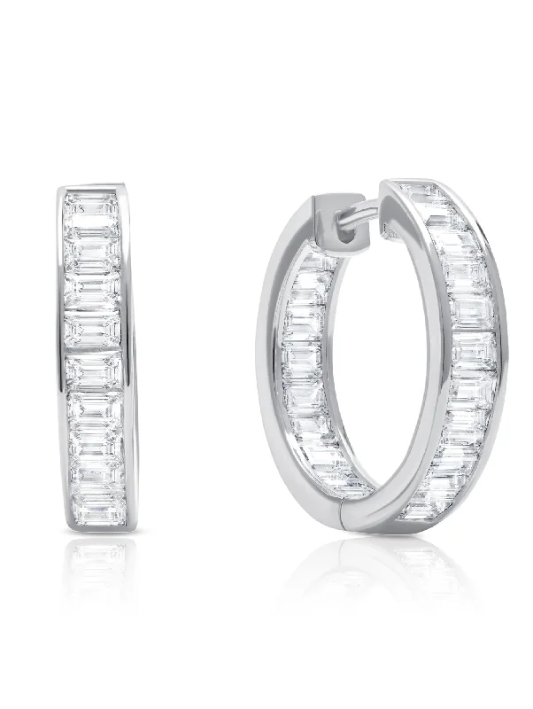 celestial galaxy planet earrings Baguette Hoop Earrings in Platinum