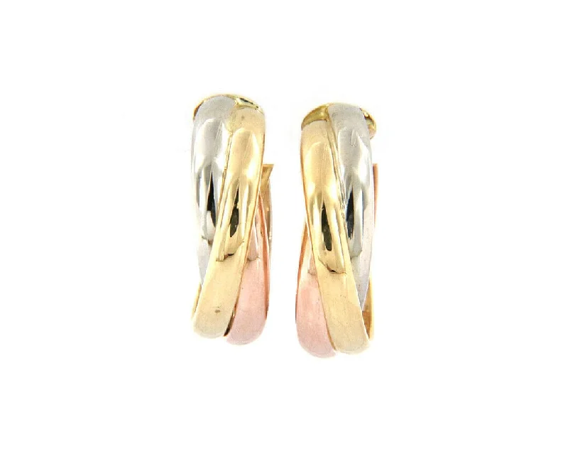 men’s woven leather bracelet Polished Tri-Gold Twist Hoop Earrings in 18K