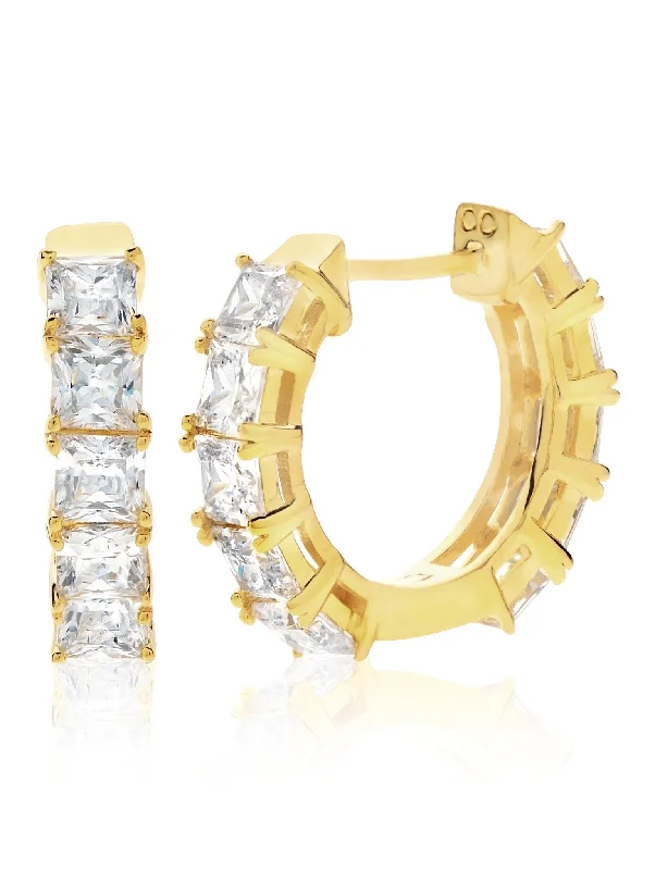 classic diamond hoop earrings Princess Hoop Earrings Finished in 18kt Yellow Gold