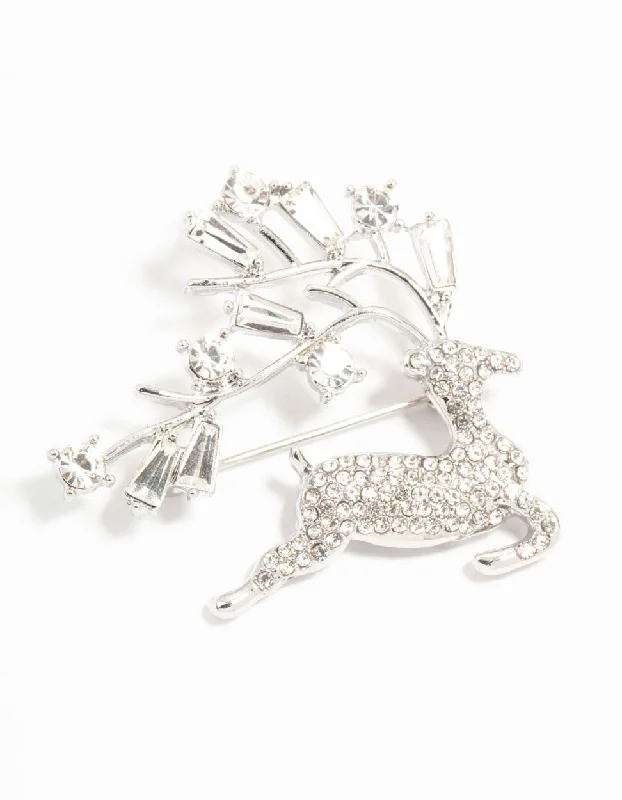 vintage-inspired moonstone necklace Rhodium Diamante Reindeer Brooch