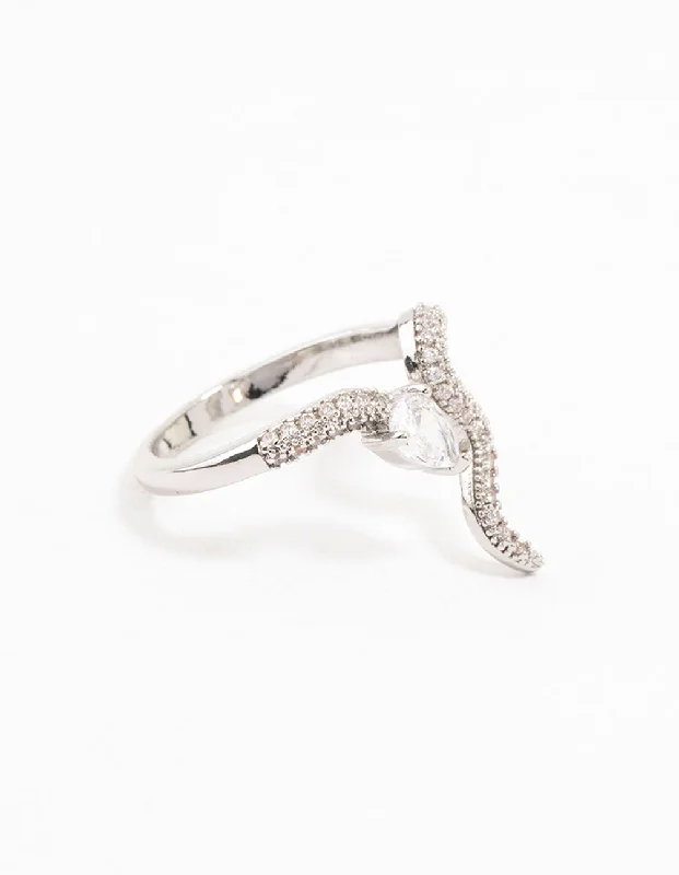 Rhodium Pave Cubic Zirconia Snake Ring