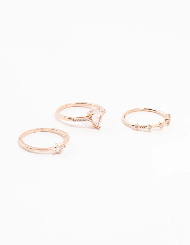 Rose Gold Plated Elegant Pear Stacking Rings 3-Pack