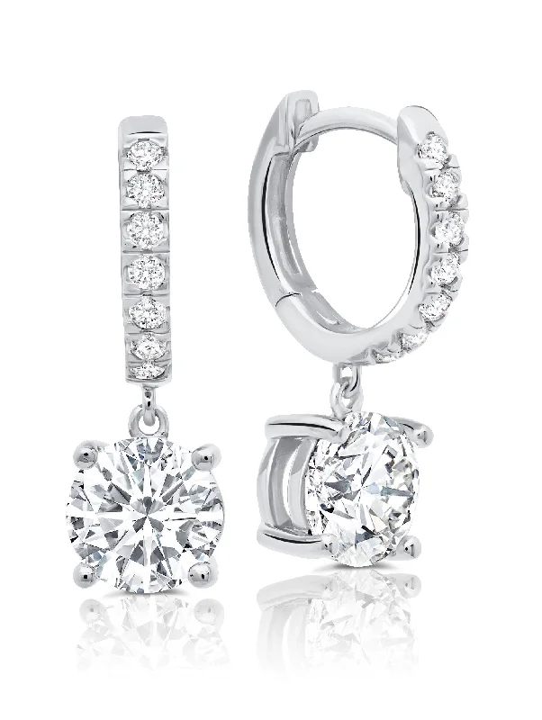 modern hexagon stud earrings Round Cut Drop Earrings in Platinum