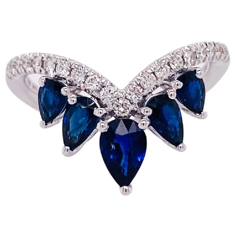 gemstone teardrop earrings Royal Blue Sapphire & Diamond Chevron Crown