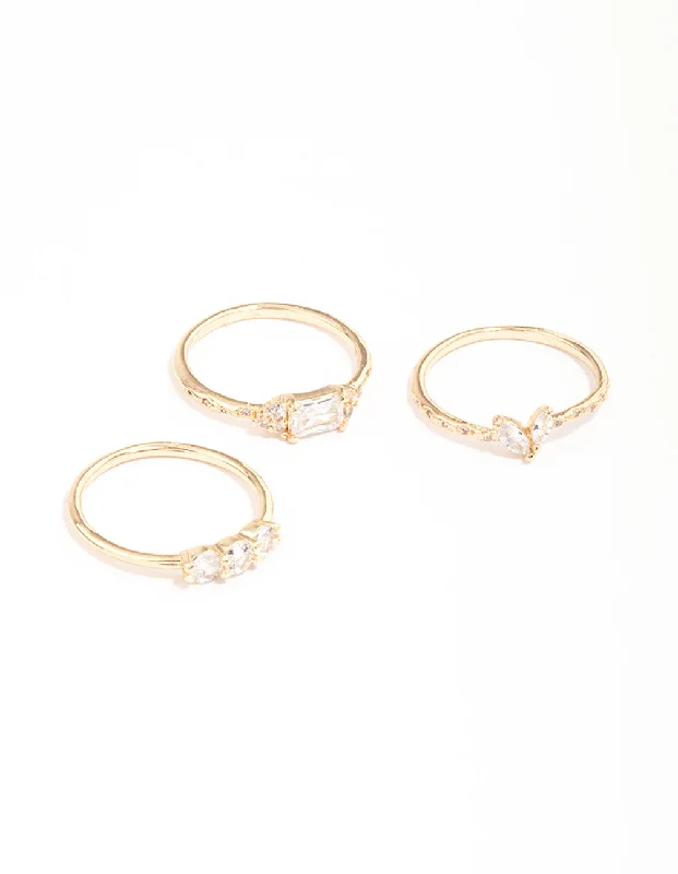 Gold Plated Dainty Rectangle Ring Pack