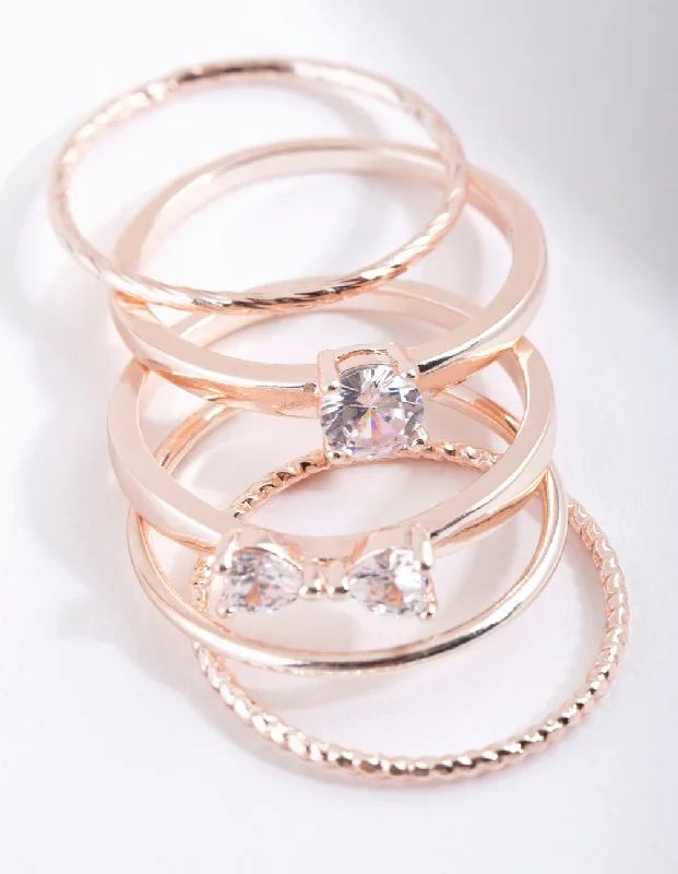 Rose Gold Cubic Zirconia 5 Band Ring Stack