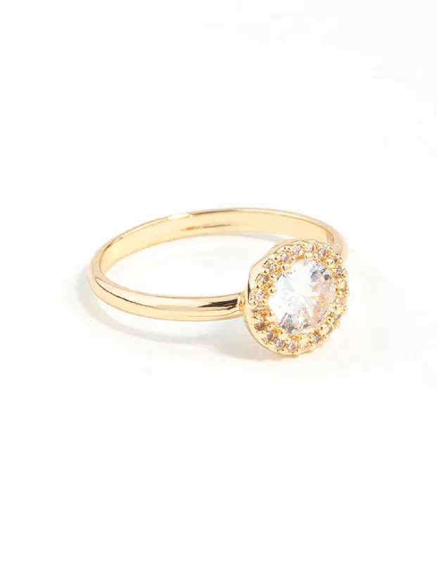 Gold Cubic Zirconia Circle Stone Surround Ring