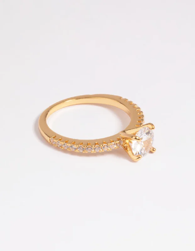 Gold Plated Cubic Zirconia Textured Ring