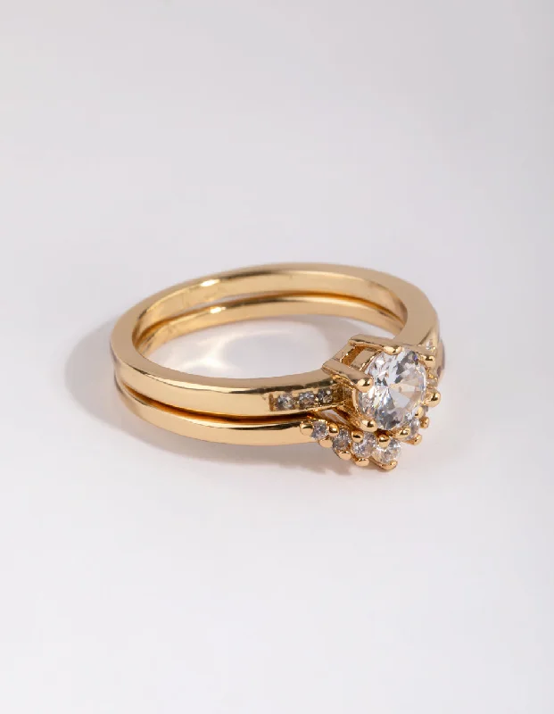 Gold Plated Engagement Style Ring Set with Cubic Zirconia