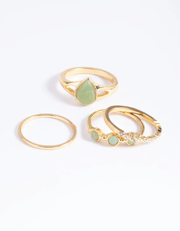 Gold Plated Diamante Pear Ring Stack Pack