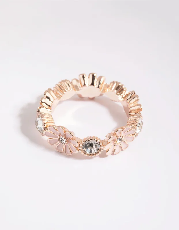 Rose Gold Flower & Diamante Ring