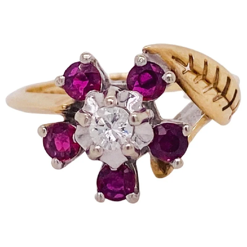 genuine ruby ring women Ruby and Diamond Flower Ring