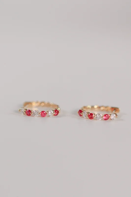 Ruby Huggie Hoops