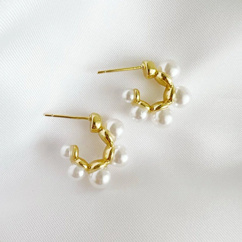 emerald cut diamond earrings Sea Isle Pearl Beaded Hoops Earrings Gold Filled