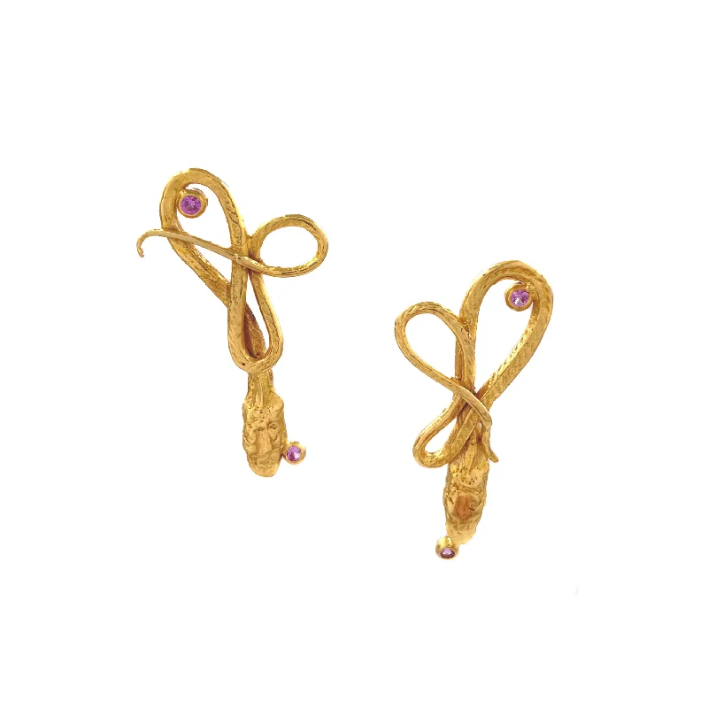 dainty gold chain earrings Serpentine Earrings, Small Gold, Pink Tourmaline