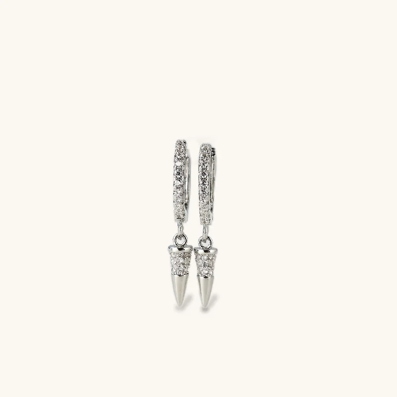 classic diamond solitaire earrings Silver Crystal Dagger Hoops