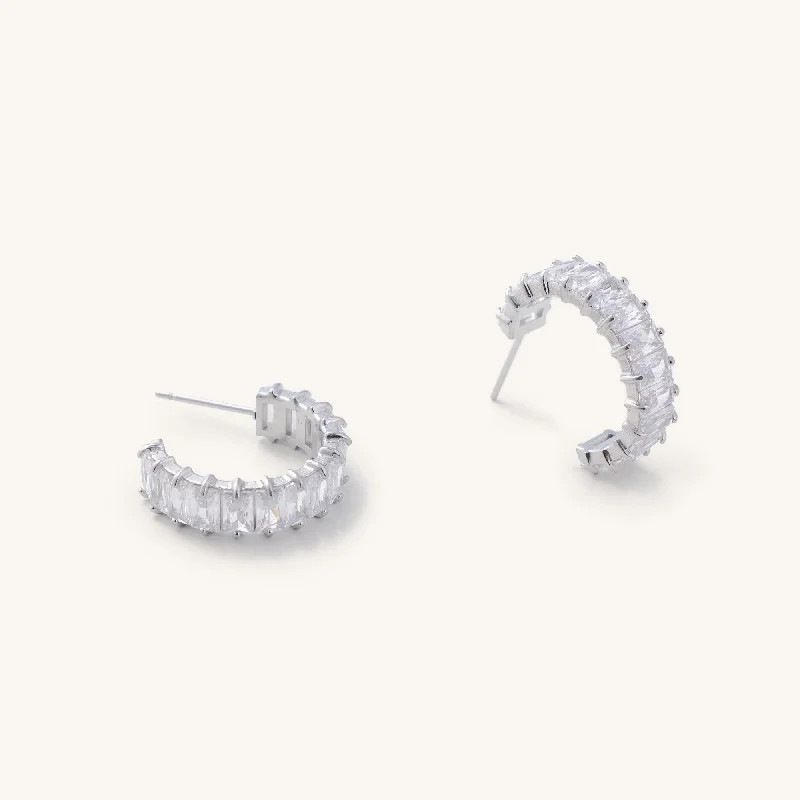 gold daisy stud earrings Silver Crystal Shimmer Hoops- Waterproof