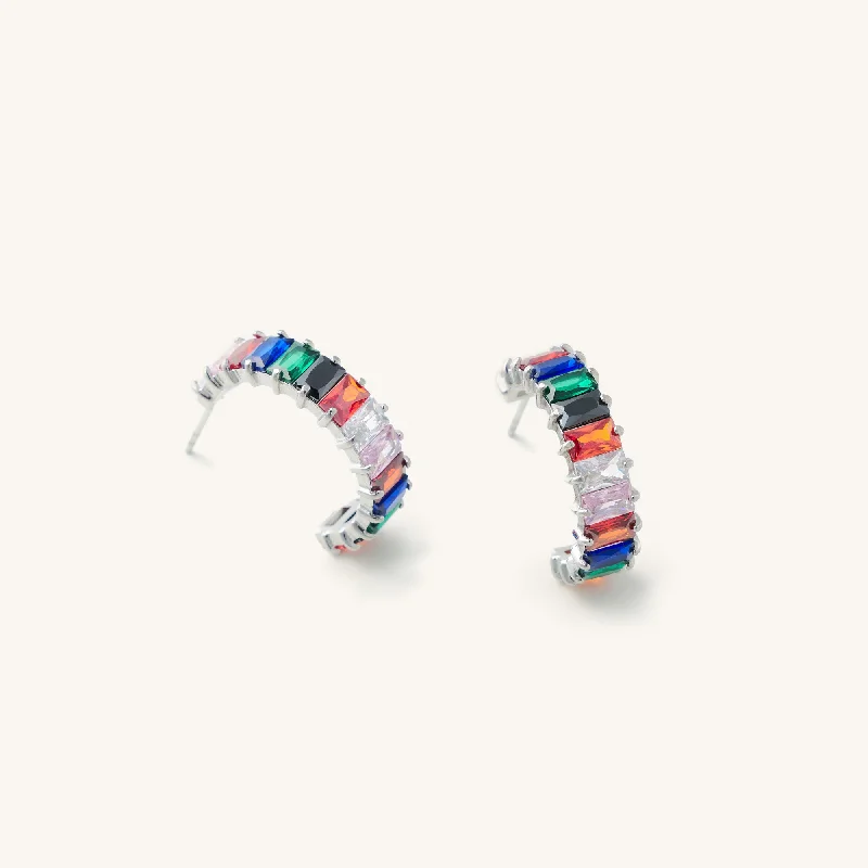 wedding anniversary diamond ring Silver Rainbow Shimmer Hoops- Waterproof