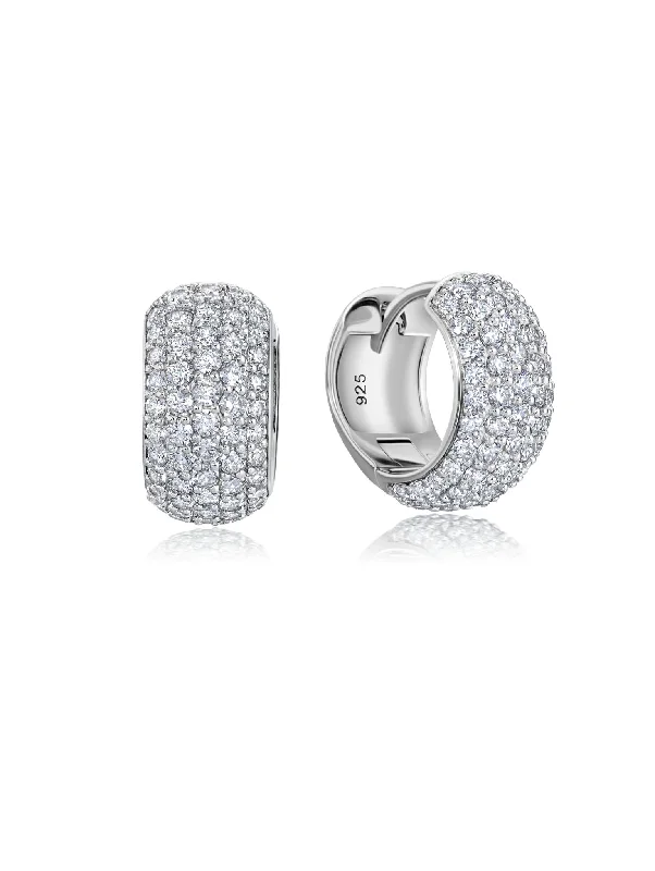 vintage-inspired gold locket Pave Huggie Earrings in Platinum