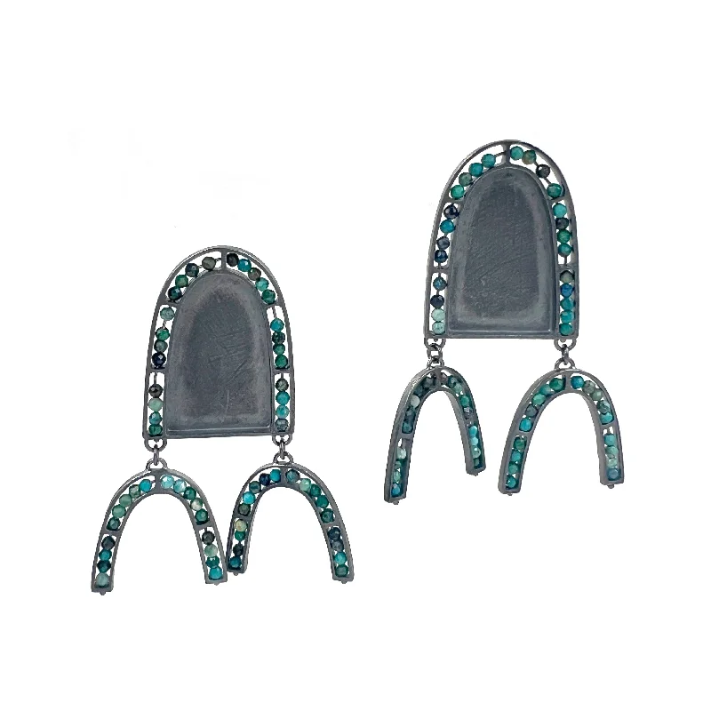 handmade leather pendant necklace Solid Short Triple Arch Earrings, Chrysocolla