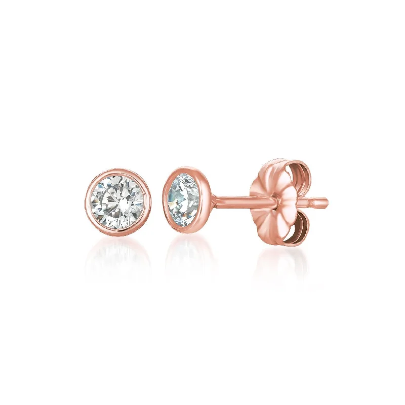 sterling silver herringbone chain Solitaire Bezel Set Earrings Finished in 18kt Rose Gold - 1.0 Cttw sterling silver herringbone chain Solitaire Bezel Set Earrings Finished in 18kt Rose Gold - 1.0 Cttw