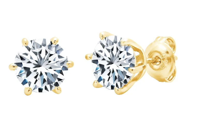 raw crystal cuff bracelet Solitaire Brilliant Stud Earrings - 6 prong Finished in 18kt Yellow Gold