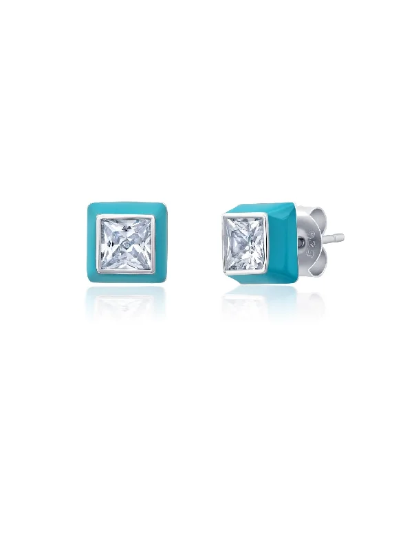 Teal Glaze Square Earring