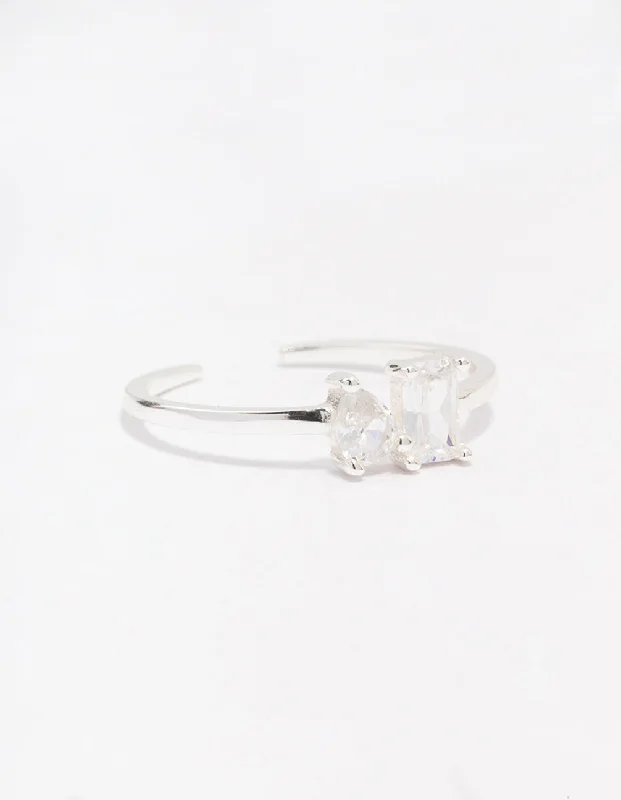 Sterling Silver Cubic Zirconia Adjustable Ring