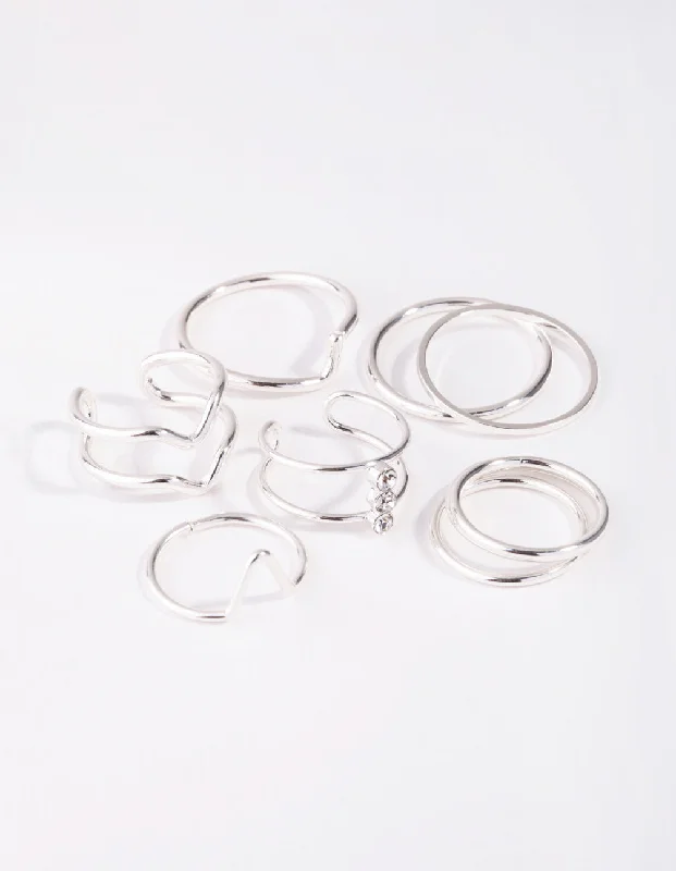 Silver Multi Band 8-Pack Rings