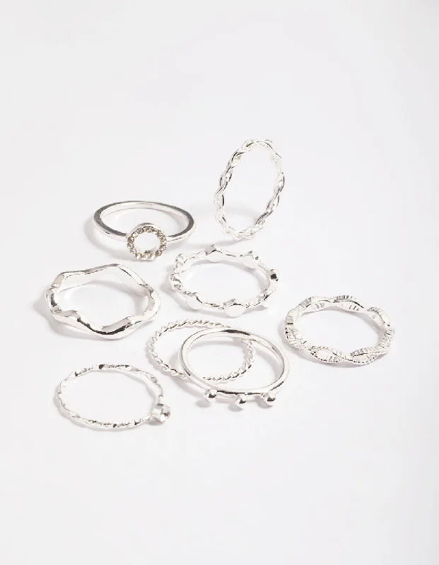 Silver Twisted Curve Ring Pack