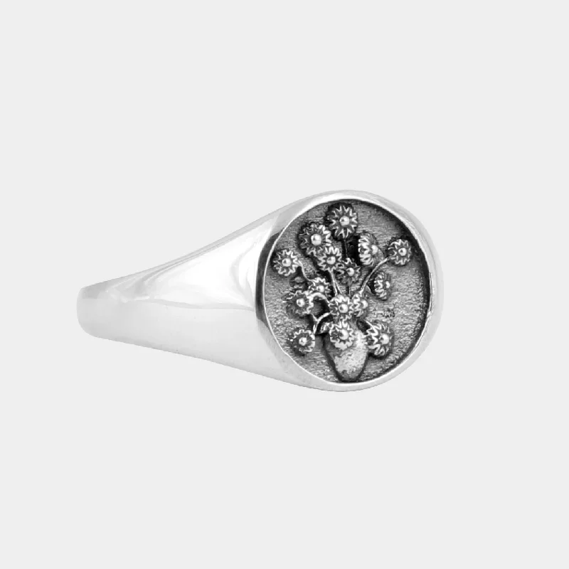 hammered sterling silver band The Arles Sunflowers - Seal Ring