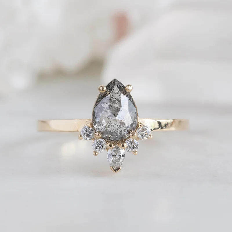 The Aster Ring | 0.96ct Pear Grey Diamond in 14k Yellow Gold