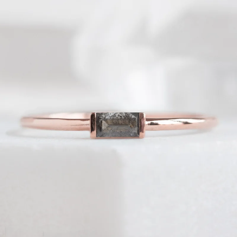 minimalist moonstone bracelet The Baguette Salt and Pepper Diamond Line Ring | 10K Rose Gold