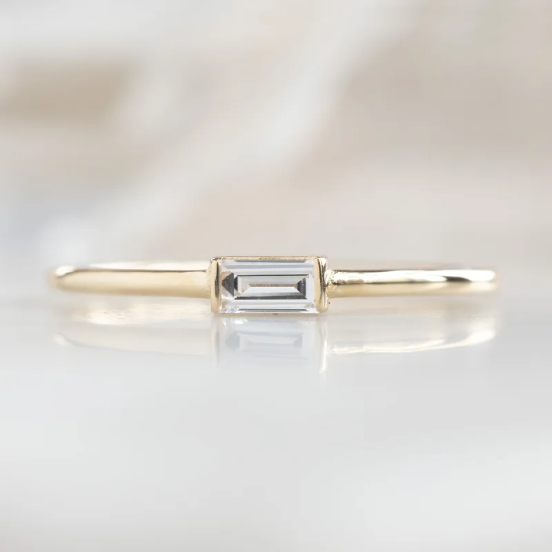 birthstone necklace for mom The Baguette White Diamond Line Ring | 10K Yellow Gold