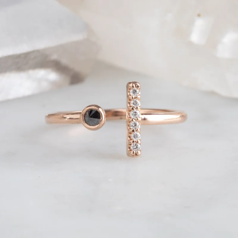 diamond halo engagement ring The Black + White Diamond Linea Ring | 14K Rose Gold