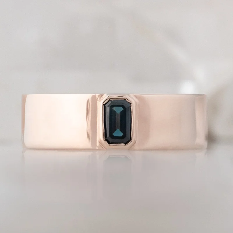 The Cigar Band | 0.35ct Emerald Blue Sapphire in 14K Rose Gold