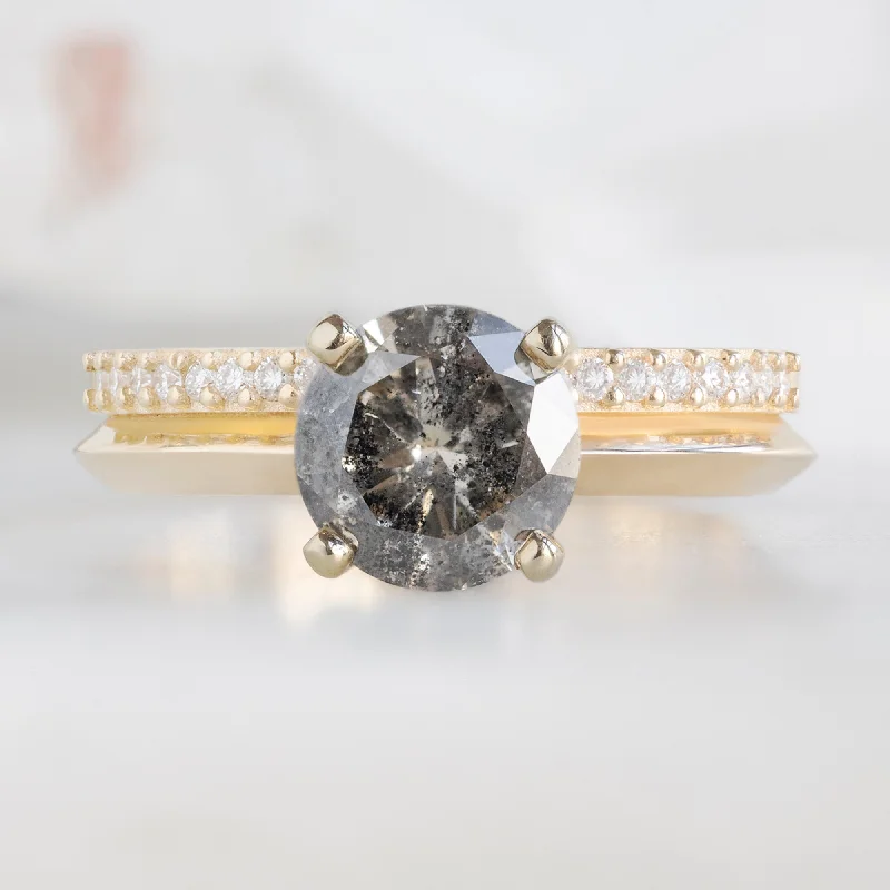 hexagon-shaped engagement ring unique The Duo Pavé Ring | 1.14ct Round Salt and Pepper Diamond in 14K Yellow Gold hexagon-shaped engagement ring unique The Duo Pavé Ring | 1.14ct Round Salt and Pepper Diamond in 14K Yellow Gold