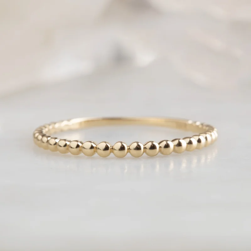 men’s rugged leather bracelet The Gold Beaded Stacking Ring | 14K Yellow Gold