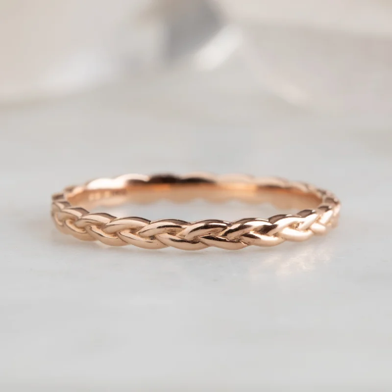 rose gold bar bracelet personalized The Gold Braided Stacking Ring | 14K Rose Gold