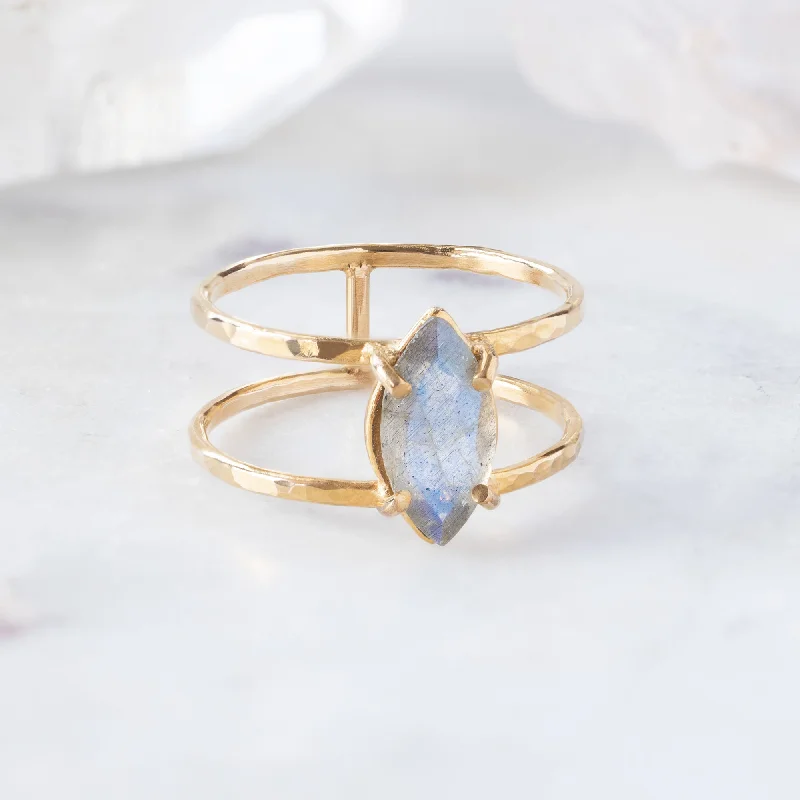 men’s black titanium ring The Labradorite Cage Ring | 14K Yellow Gold