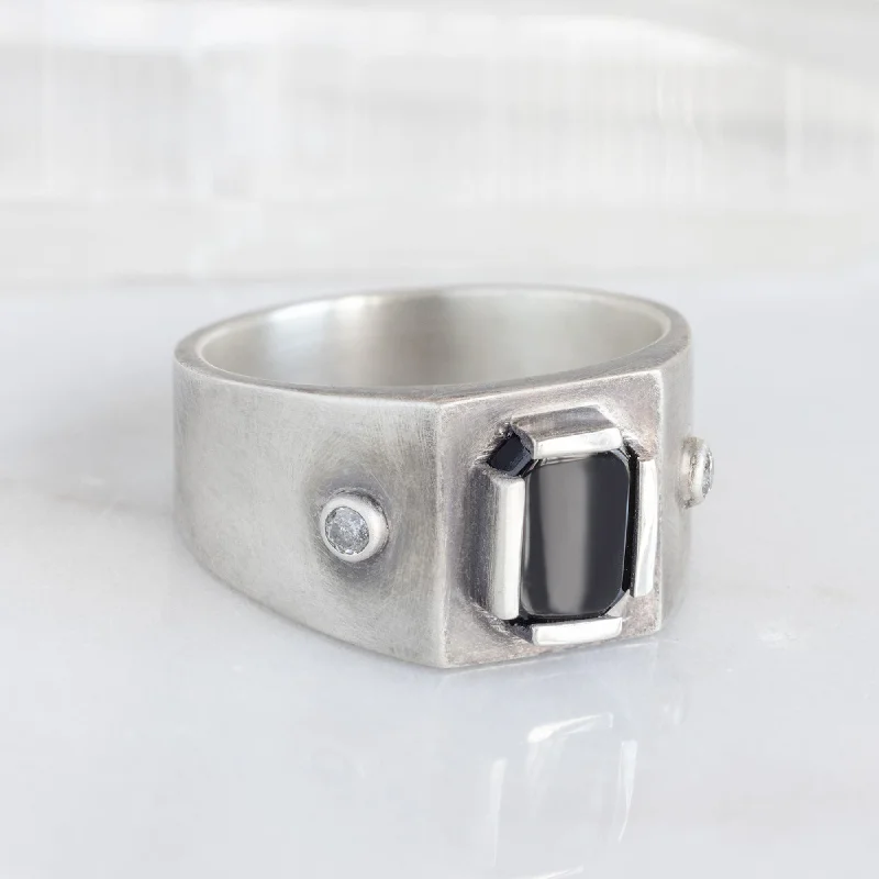 emerald gemstone earrings The Onyx & Diamond Signet Ring | Oxidized Sterling Silver