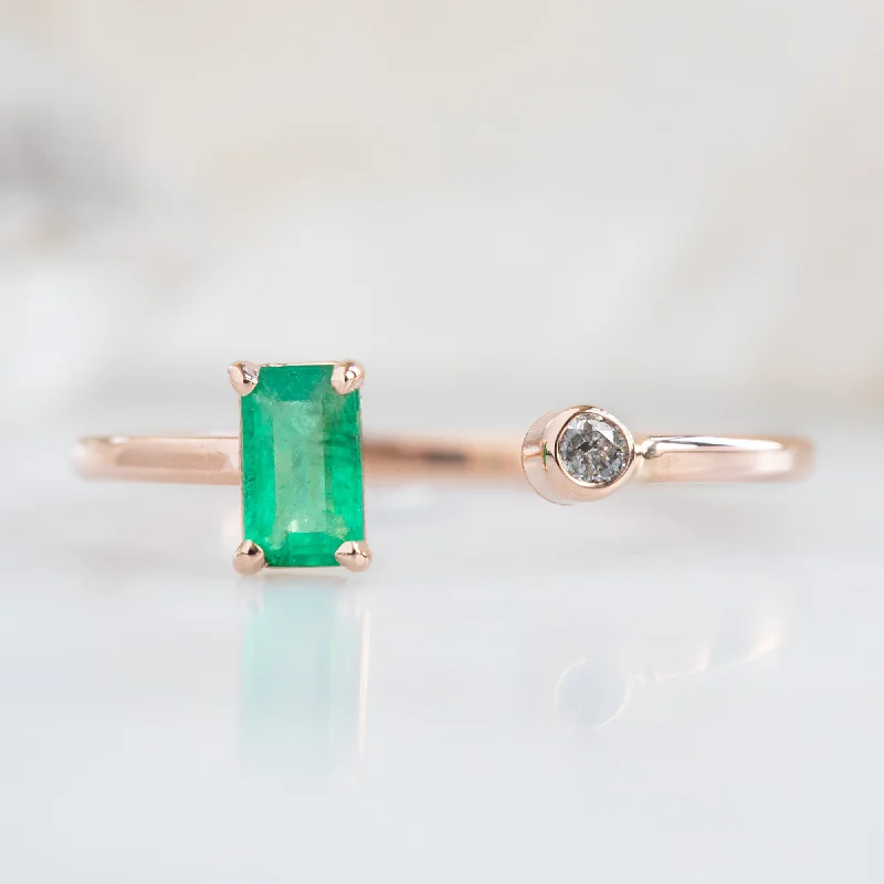 crystal-studded gold ring The Open Cuff Emerald + Diamond Ring | 14K Rose Gold