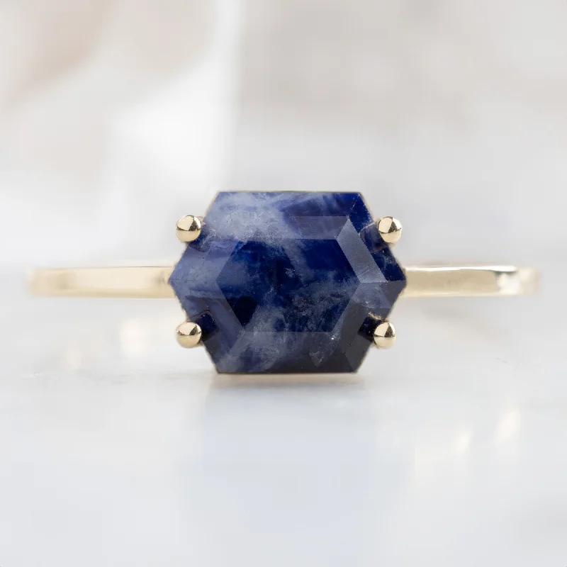 silver feather charm necklace The Raw Sapphire Hexagon Ring | 10K Yellow Gold