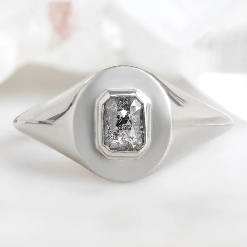 The Signet Ring | 0.66ct Emerald Black Diamond in 10K White Gold